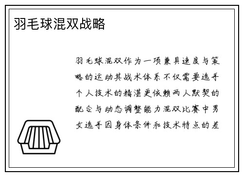 羽毛球混双战略